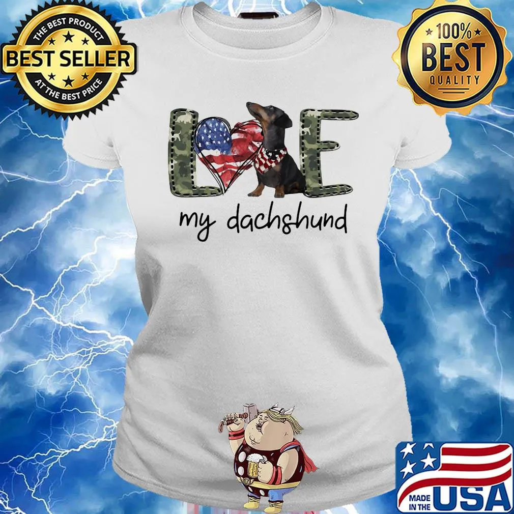 Love my dachshund heart American flag veteran Independence day s Ladies tee