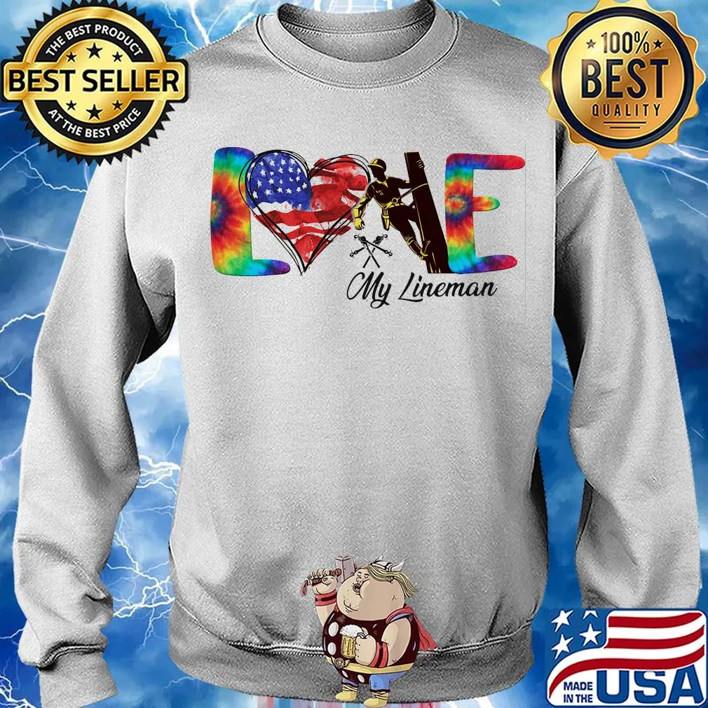 Love my lineman heart American flag veteran Independence Day s Sweater