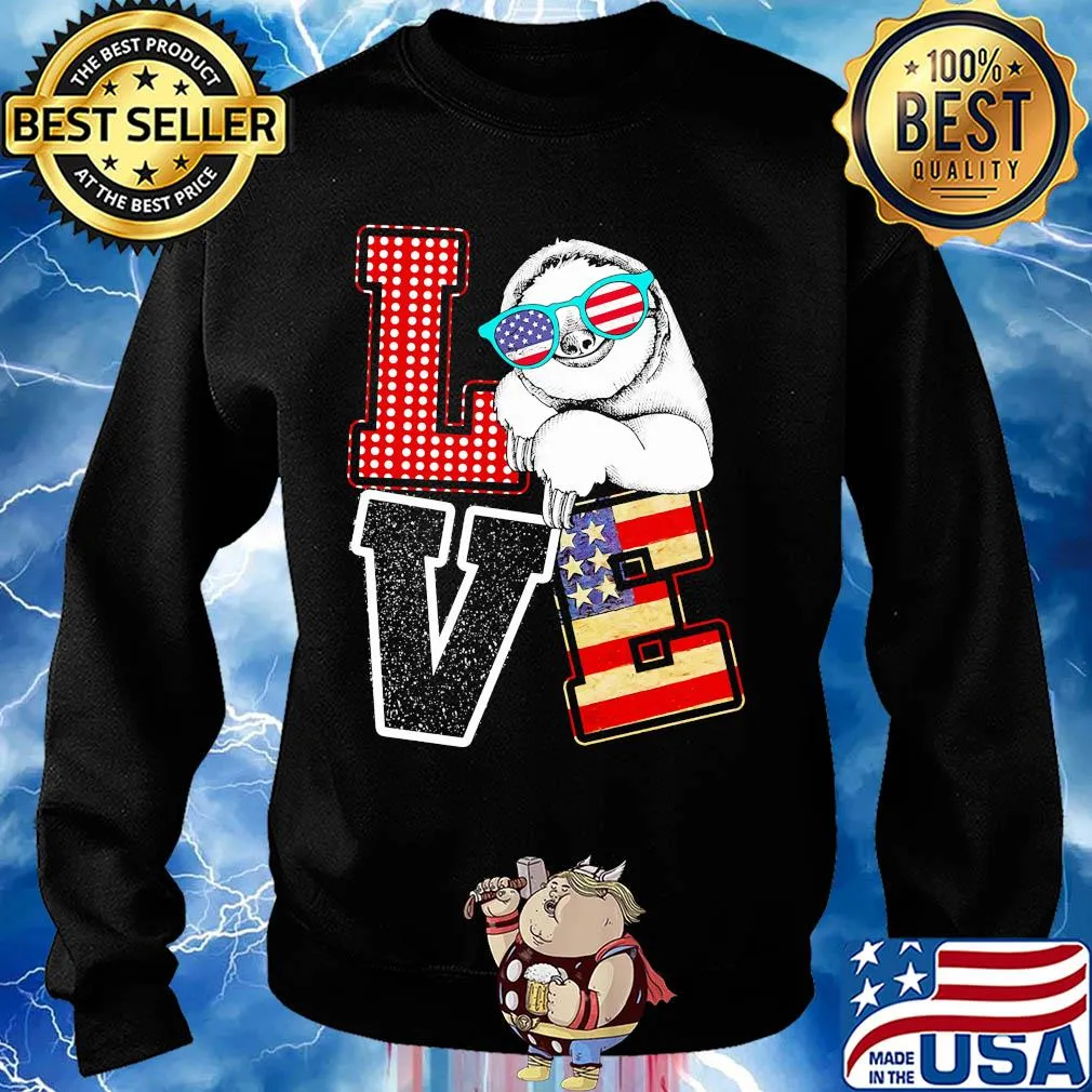 Love sloth American flag veteran Independence day s Sweater