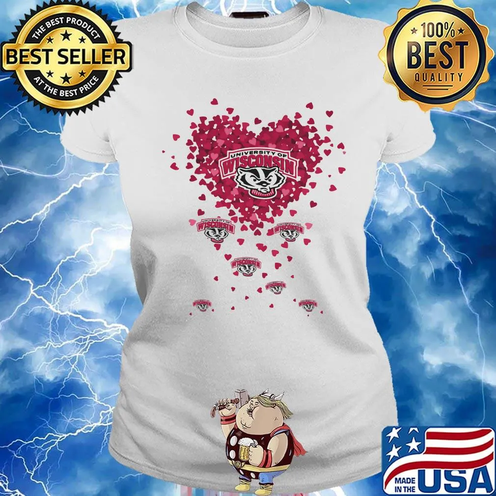 Love university of wisconsin logo hearts s Ladies tee