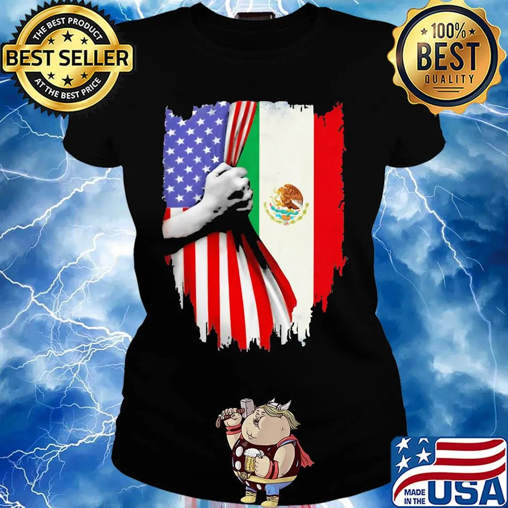Mexican flag and American flag veteran Independence day hand s Ladies tee