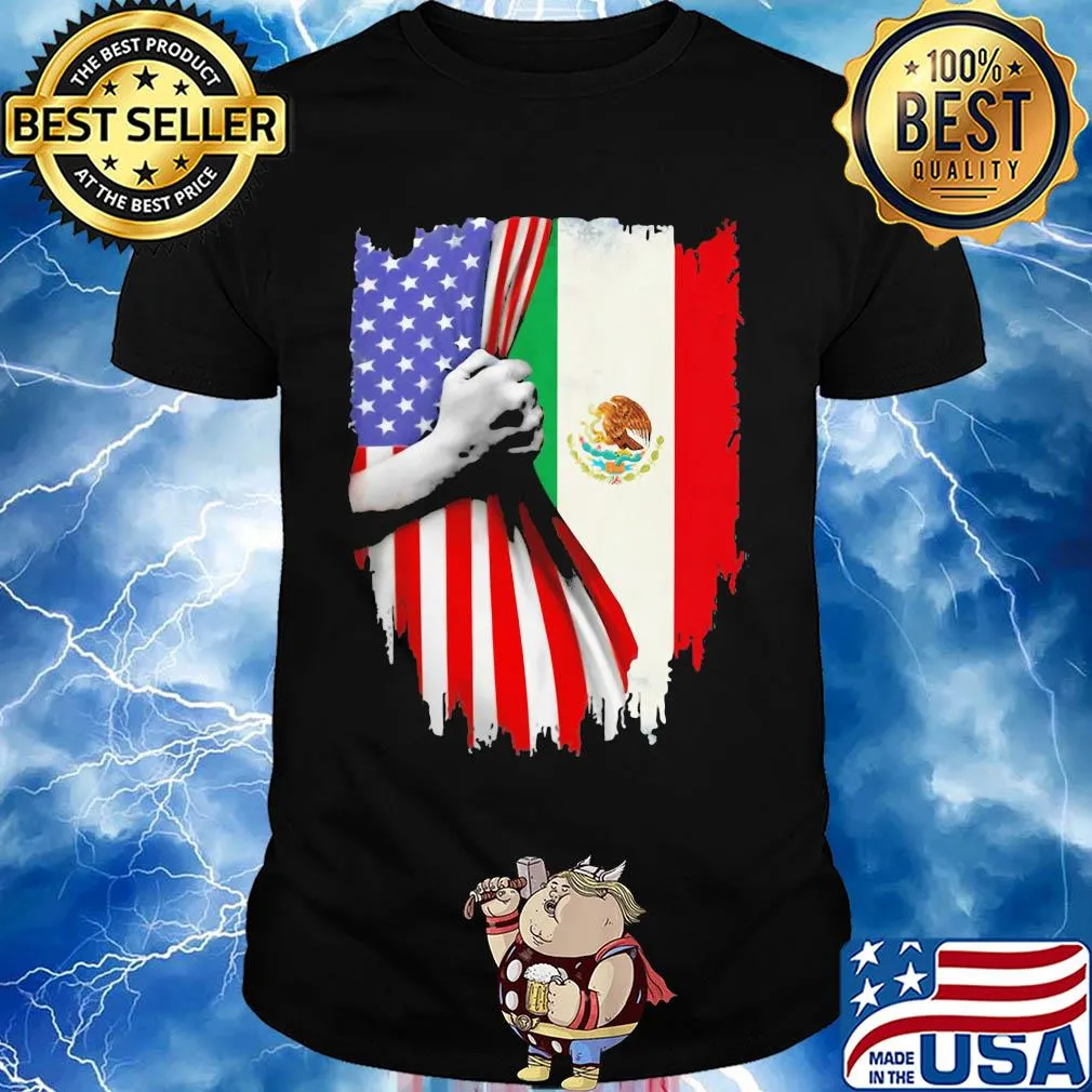 Mexican flag and American flag veteran Independence day hand shirt