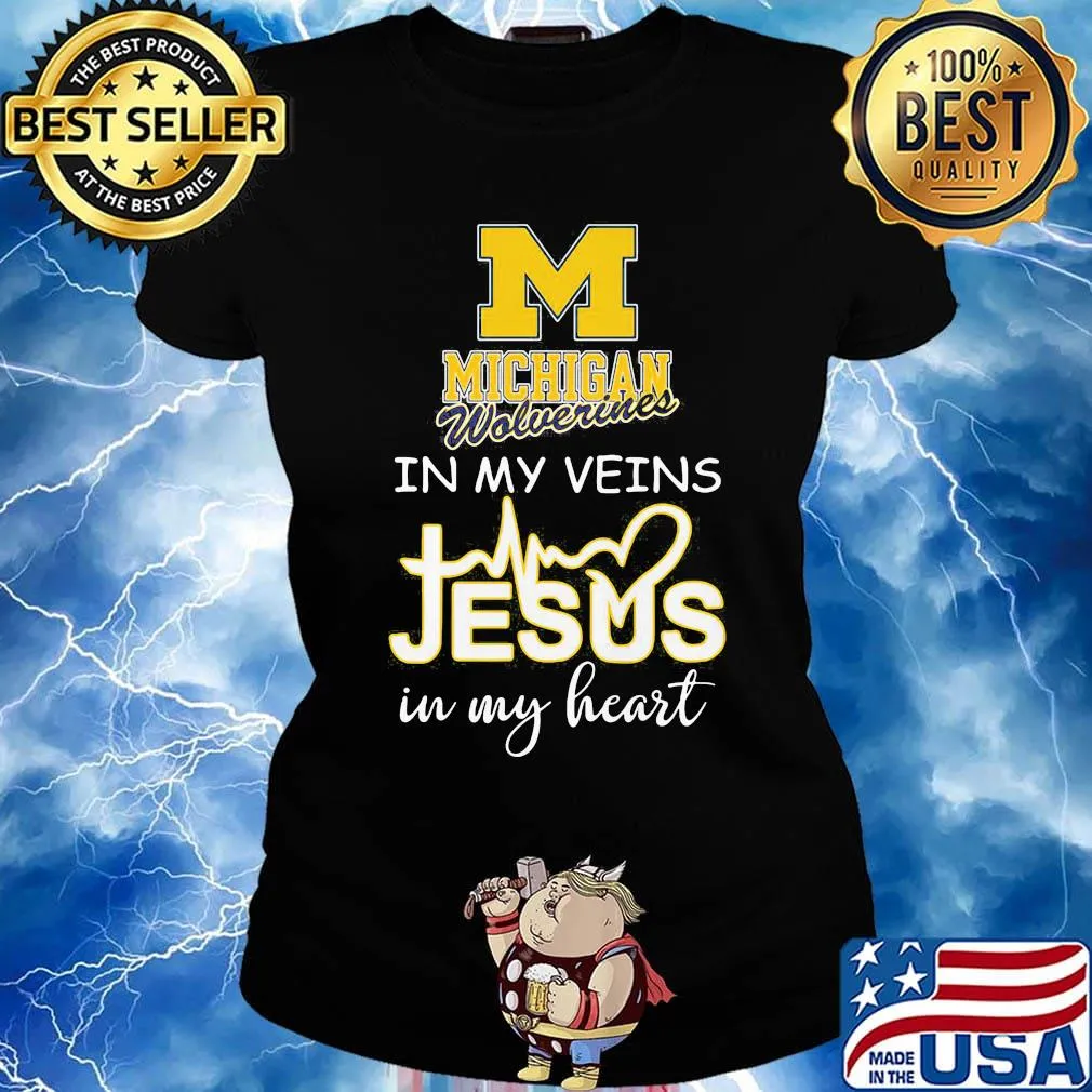 Michigan wolverines in my veins jesus in my heart heartbeat s Ladies tee