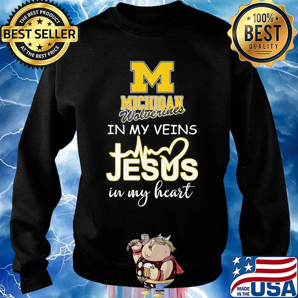 Michigan wolverines in my veins jesus in my heart heartbeat s Sweater