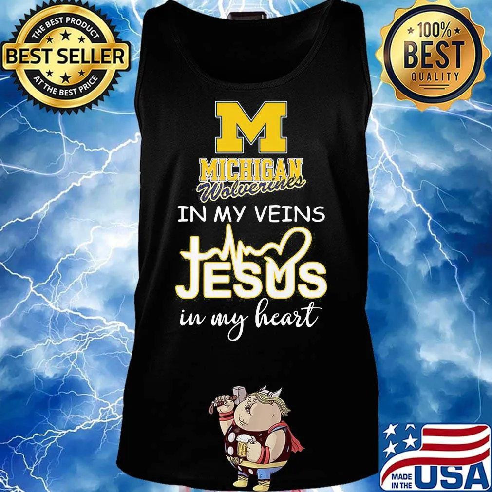 Michigan wolverines in my veins jesus in my heart heartbeat s Tank top