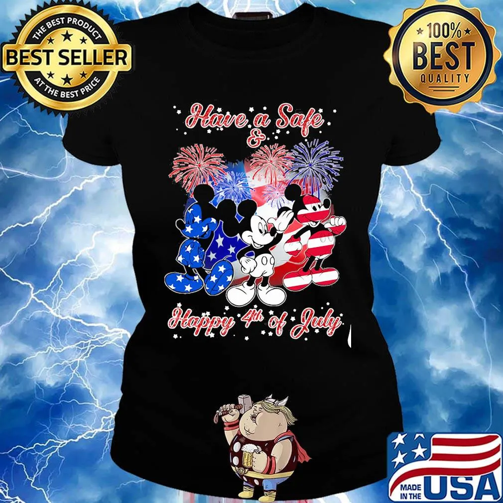 Mickey mouse firework american flag have a safe and happy 4th of july independence day s Ladies tee