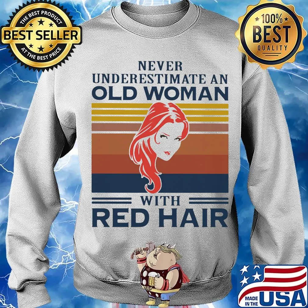 Never underestimate an old woman with red hair vintage retro s Sweater