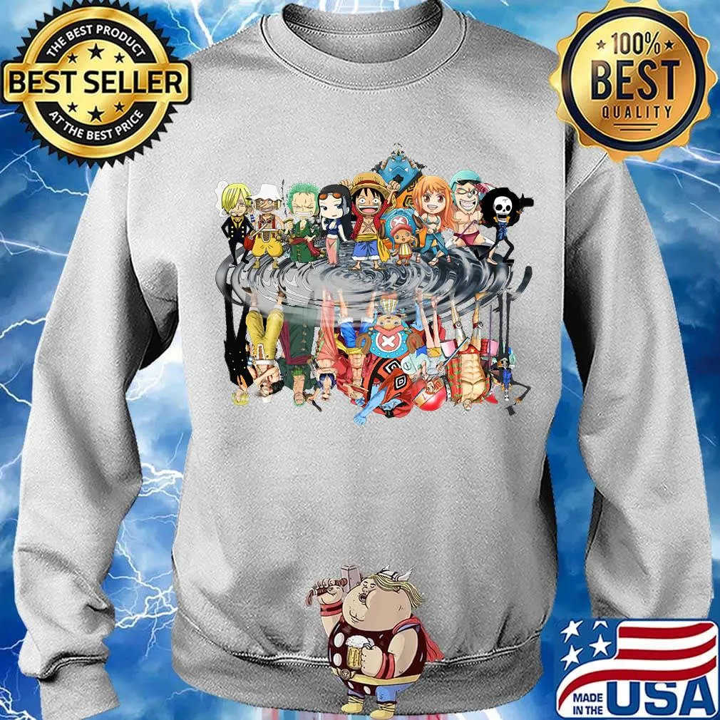 One piece cartoon chibi characters water reflection s Sweater