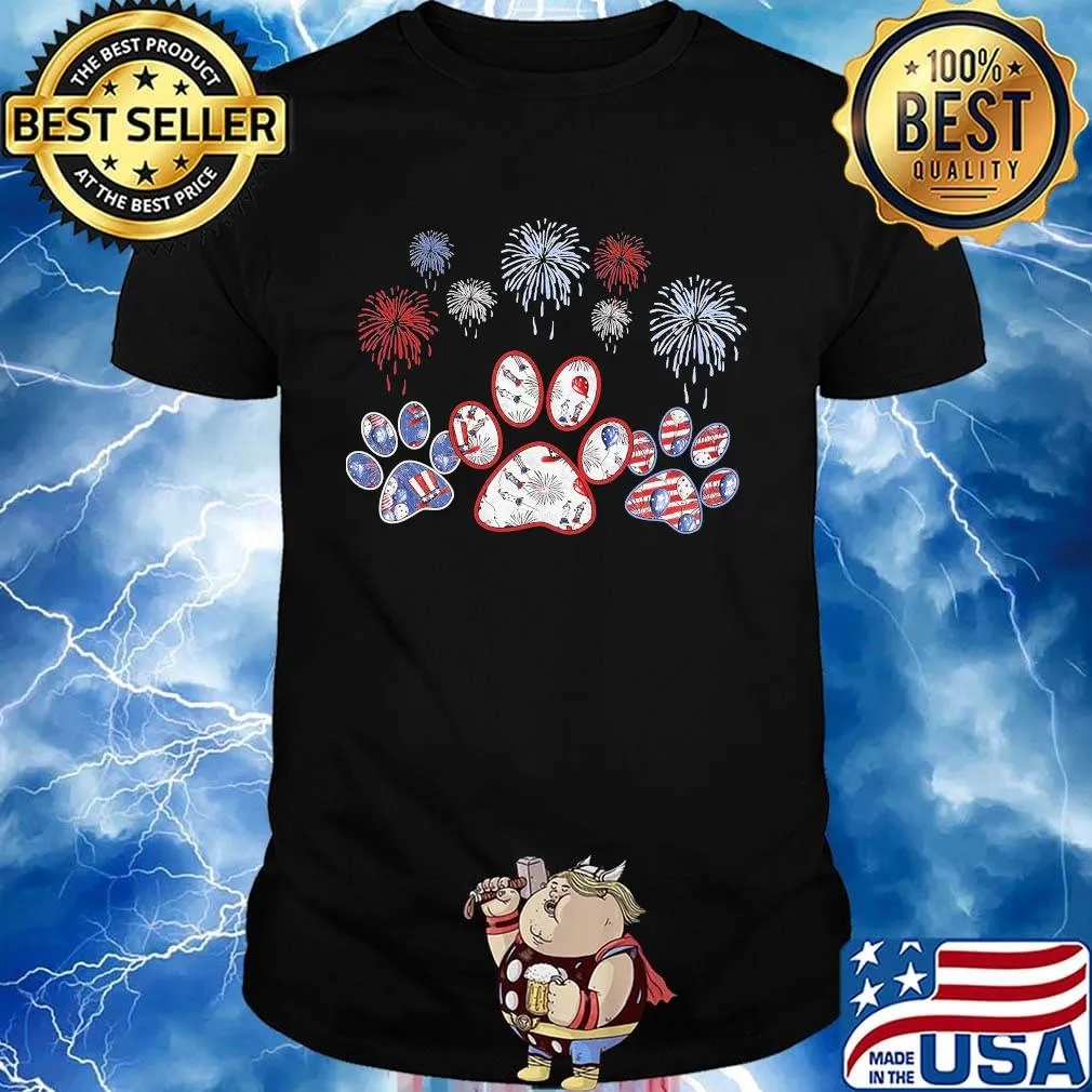 Paws dog firework america 4th of july independence day shirt