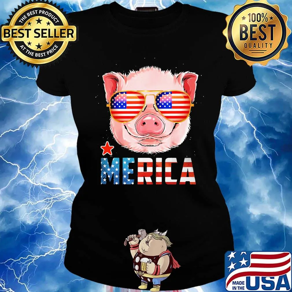 Pig Cute Merica American Flag Star Shirt Ladies tee