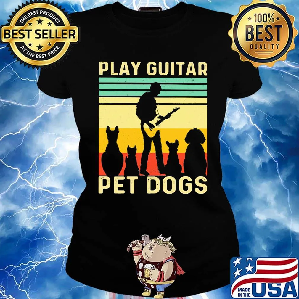 Play guitar pet dogs vintage retro s Ladies tee
