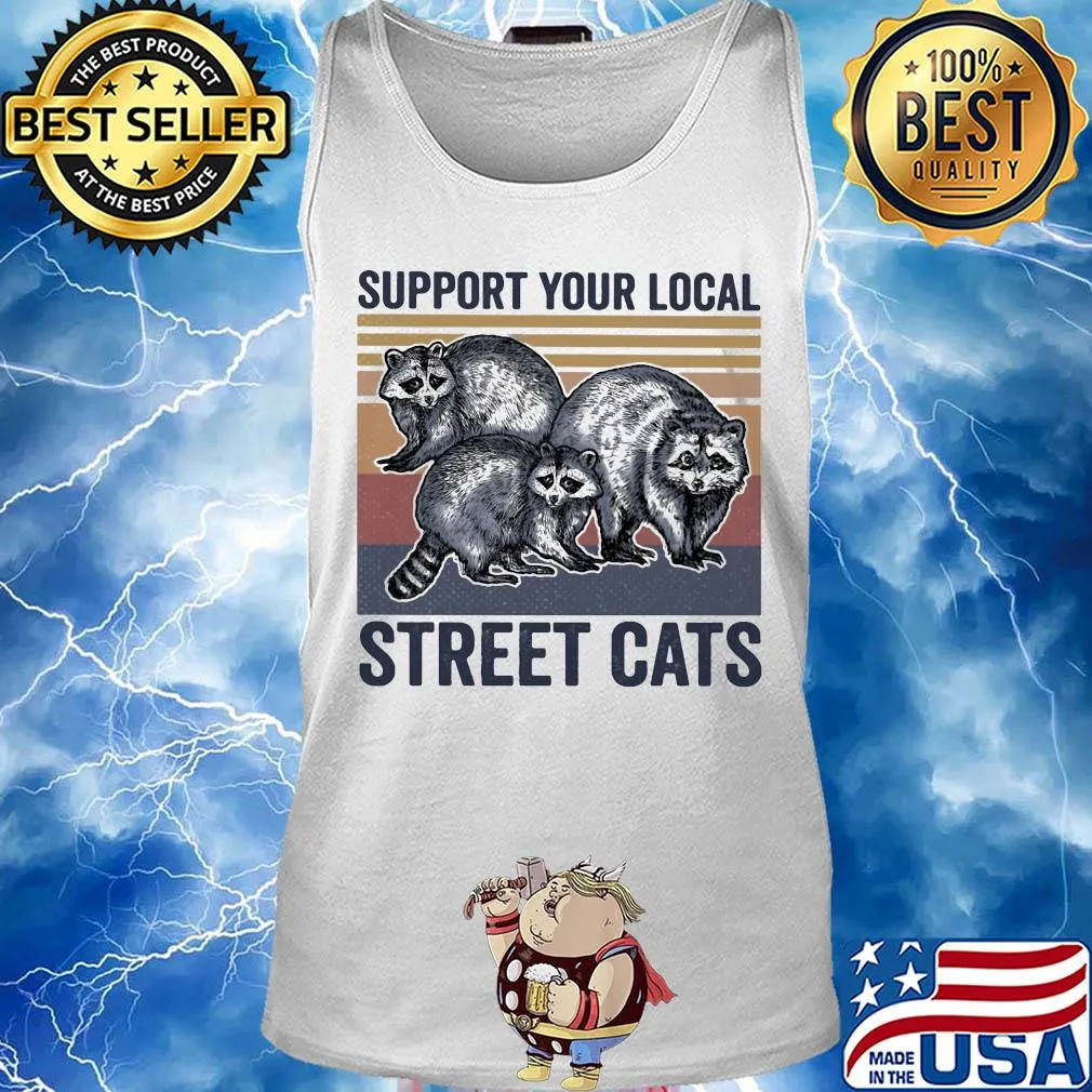 Raccoon support your local street cats vintage retro s Tank top