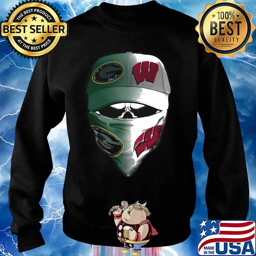 Skull mask green bay packers and wisconsin badgers s Sweater