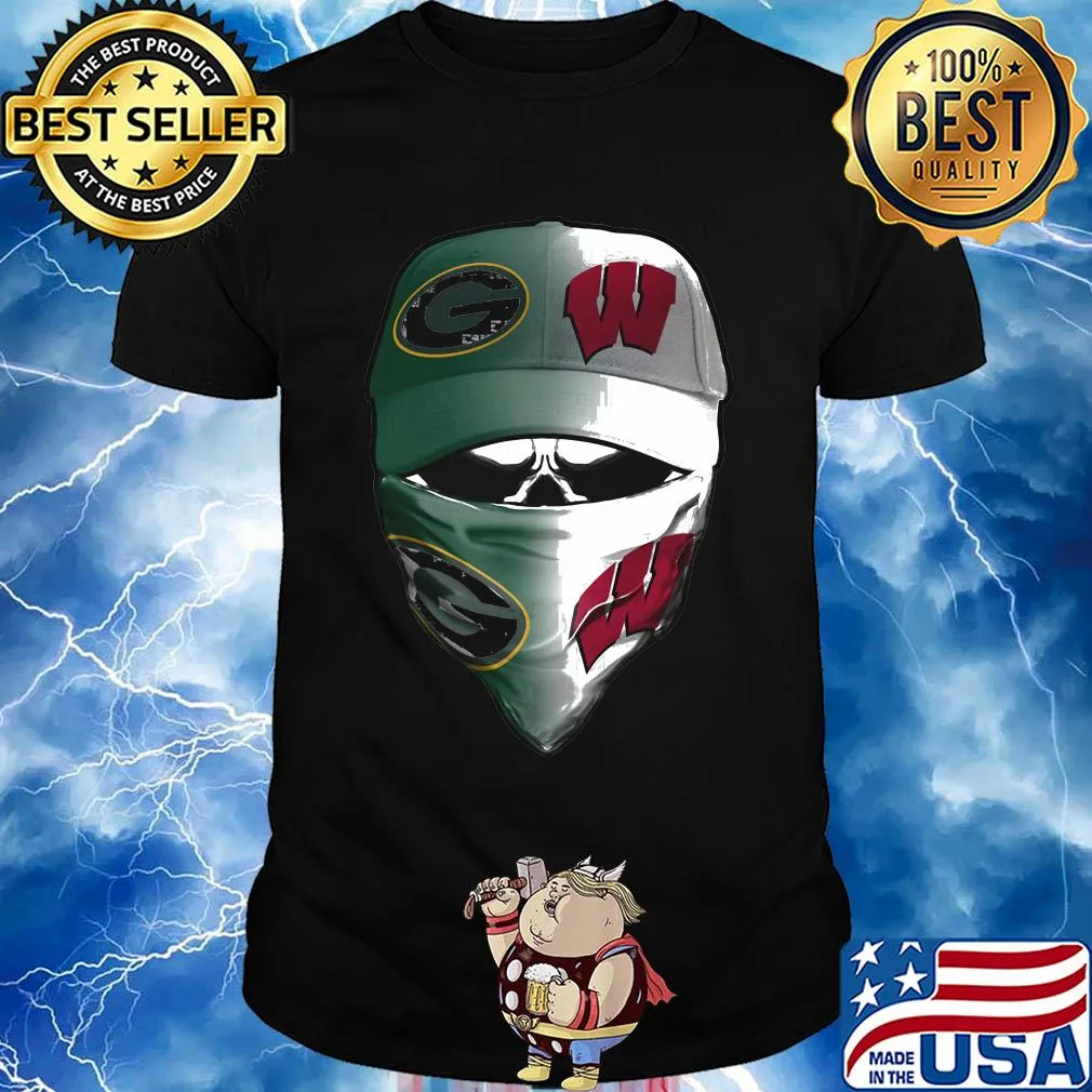 Skull mask green bay packers and wisconsin badgers shirt