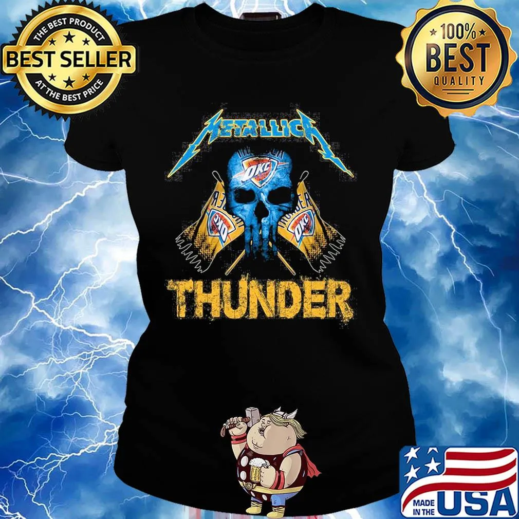 Skull metallica oklahoma city thunder flag s Ladies tee