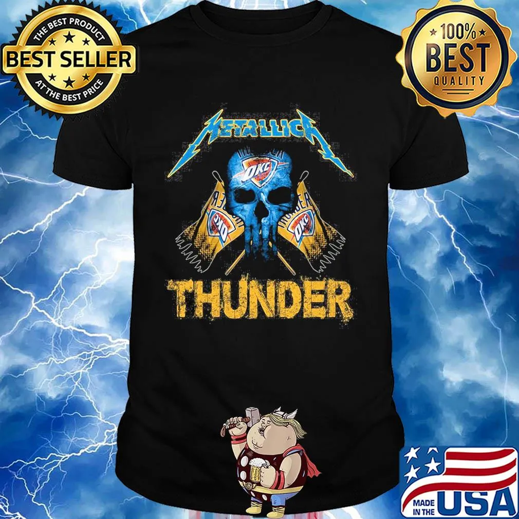 Skull metallica oklahoma city thunder flag shirt
