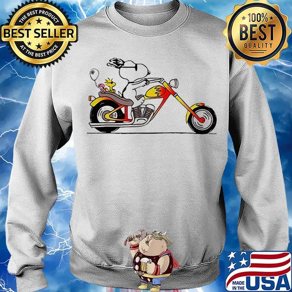Snoopy and woodstock riding a motorcycle s Sweater