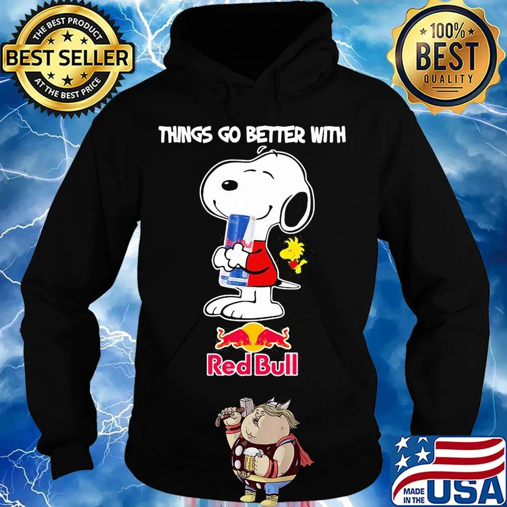Snoopy and woodstock things go better with red bull s Hoodie