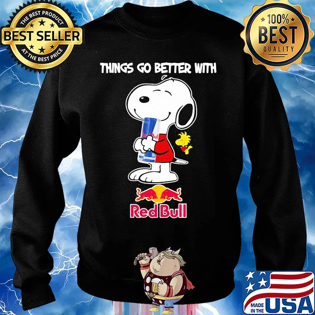 Snoopy and woodstock things go better with red bull s Sweater