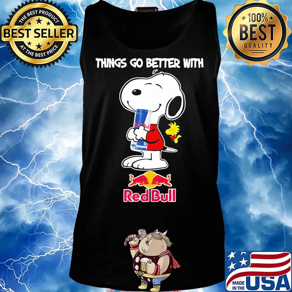 Snoopy and woodstock things go better with red bull s Tank top