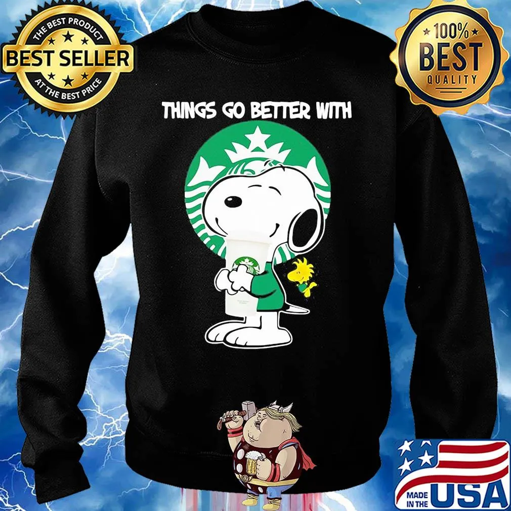 Snoopy and woodstock things go better with Starbucks s Sweater
