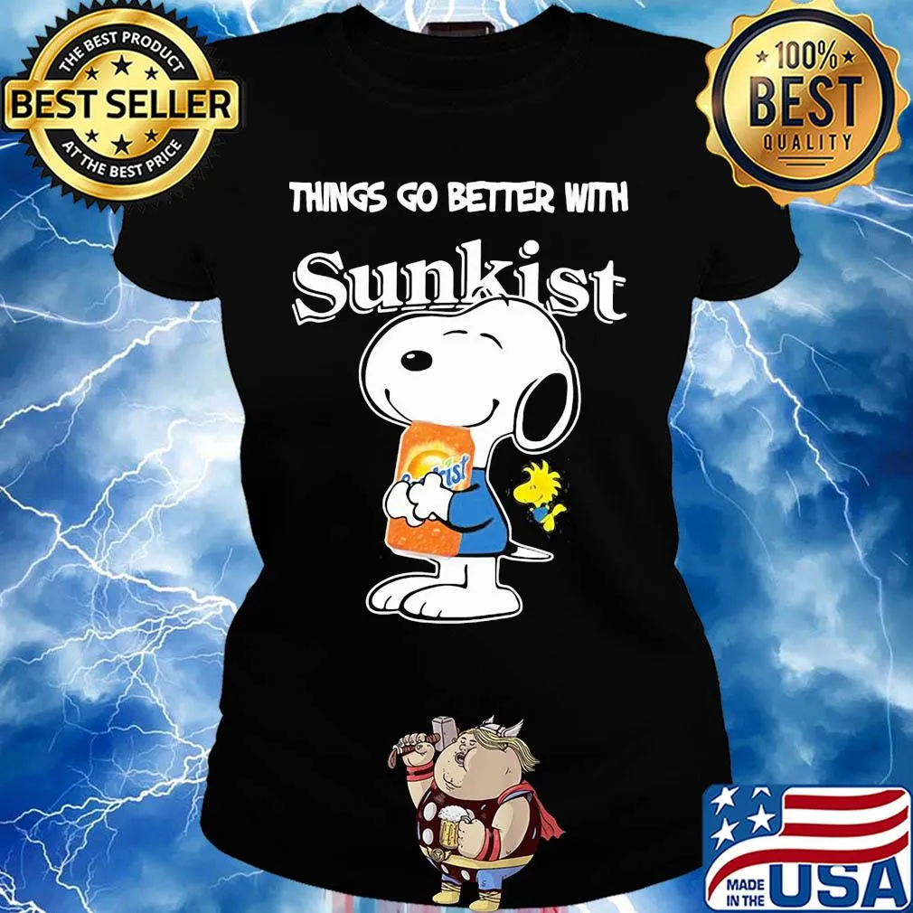 Snoopy and woodstock things go better with sunkist s Ladies tee