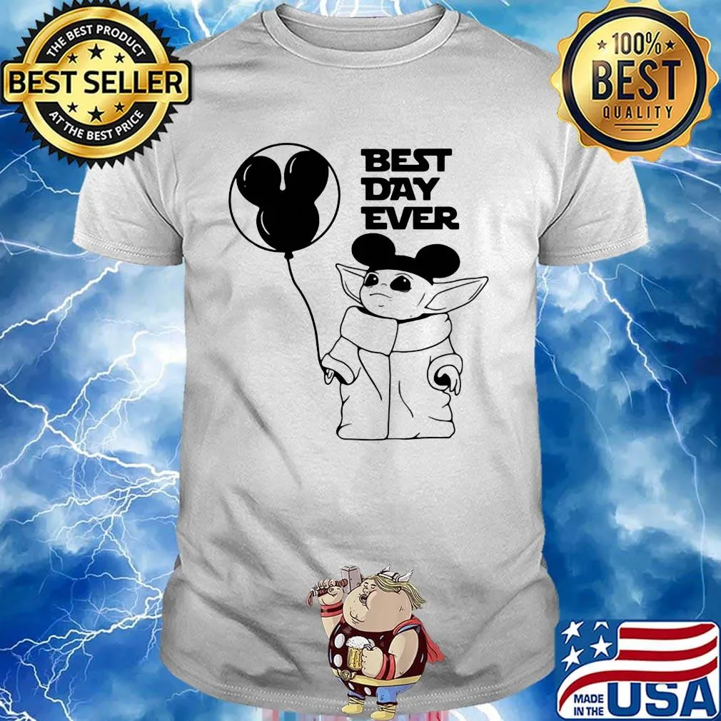 Star wars baby yoda holding balloon mickey mouse best day ever shirt
