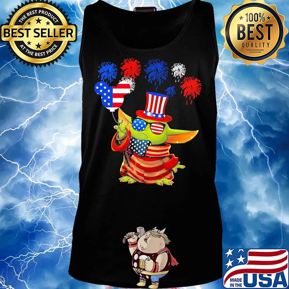 Star wars baby yoda holding balloon mickey mouse firework american flag independence day s Tank top
