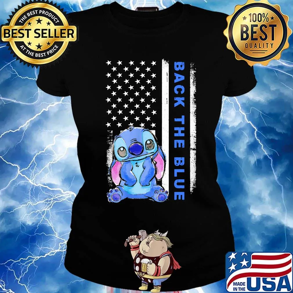Stitch back the blue american flag independence day s Ladies tee
