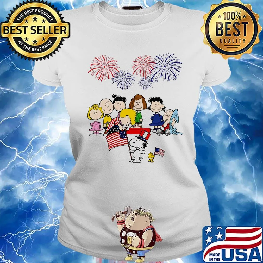 The peanuts american flag firework happy 4th of july independence day s Ladies tee