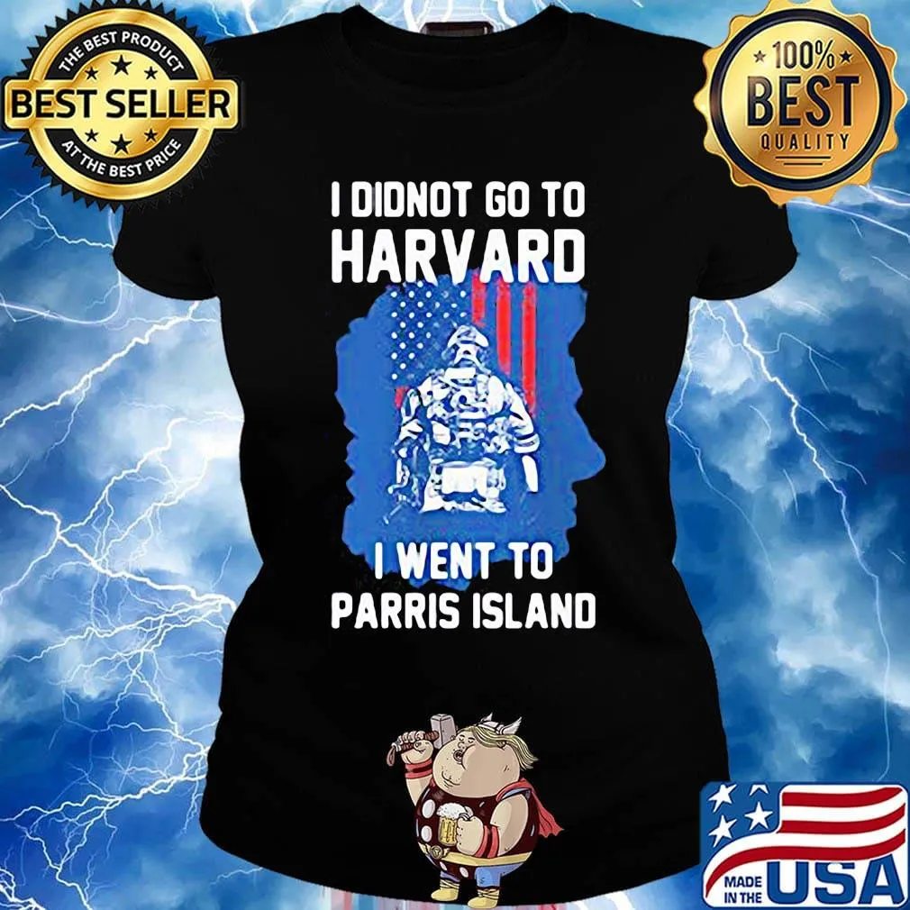 Veteran i didnot go to harvard i went to parris island american flag independence day s Ladies tee