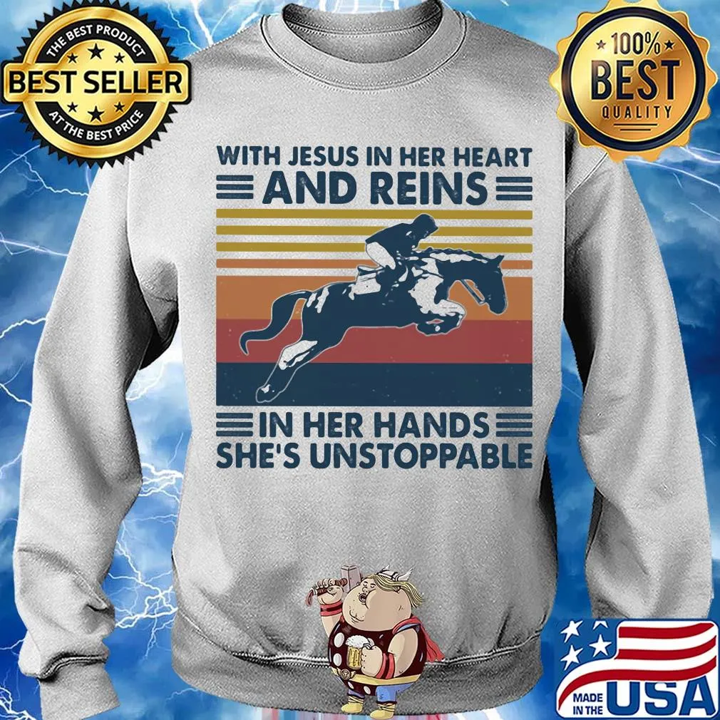With jesus in her heart and reins in her hand she is unstoppable vintage retro s Sweater