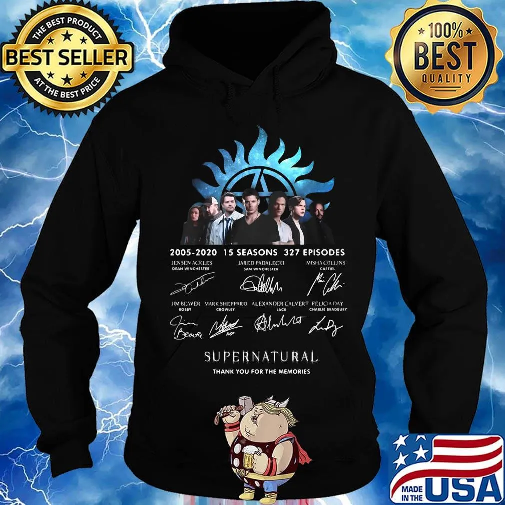 2005 2020 15 seasons 327 episodes supernatural thank you for the memories signatures s Hoodie