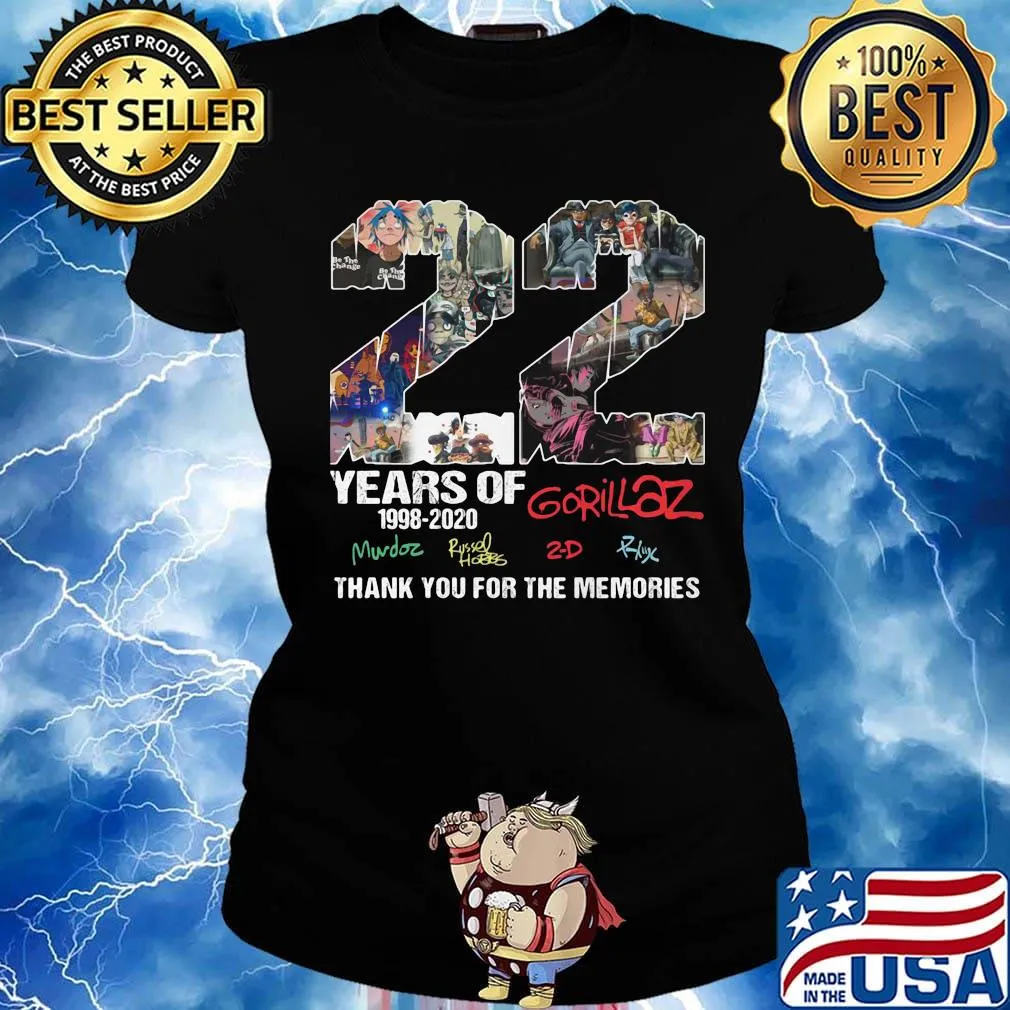22 years of 1998 2020 gorillaz thank you for the memories signatures s Ladies tee