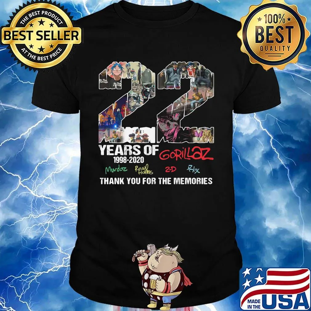 22 years of 1998 2020 gorillaz thank you for the memories signatures shirt