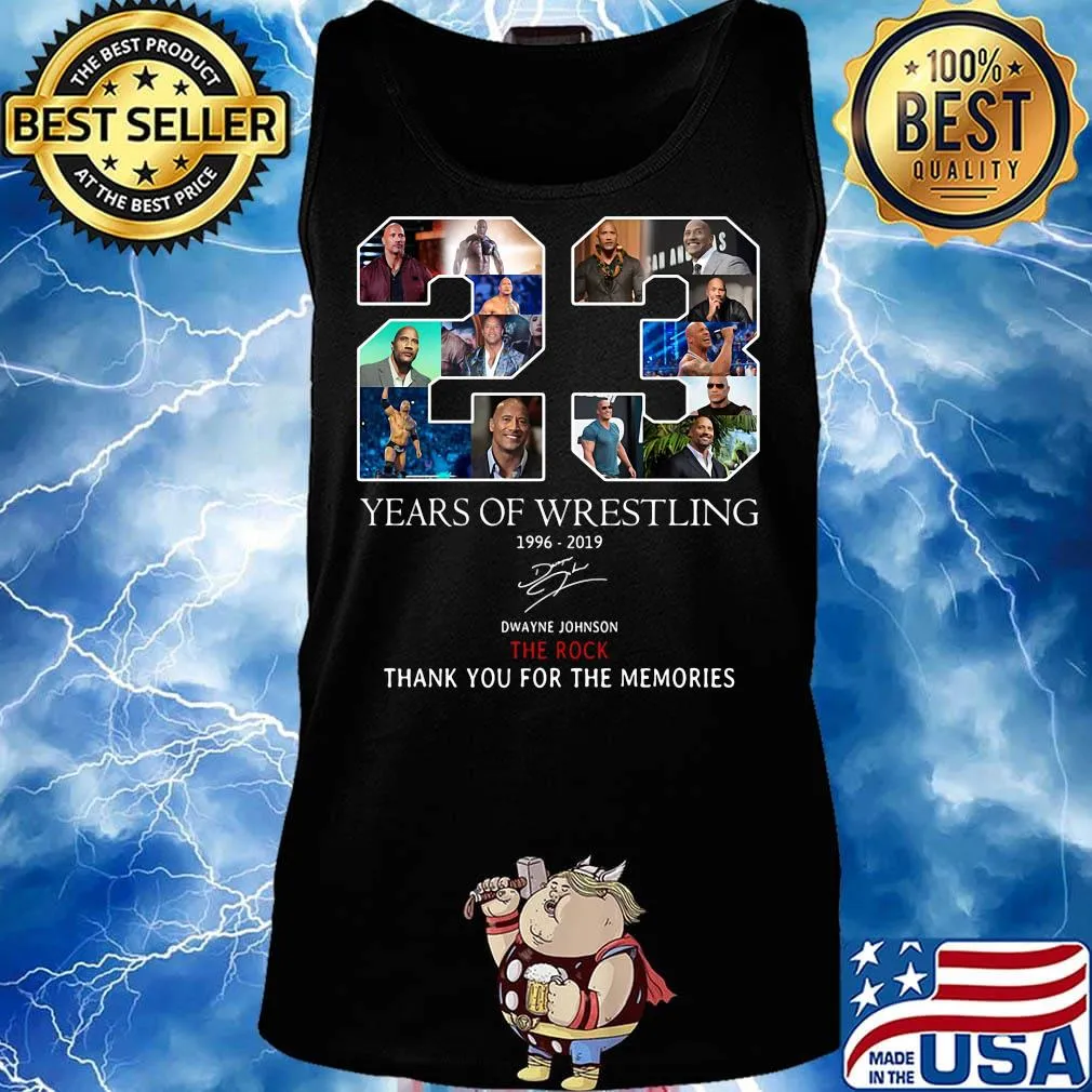 23 years of wrestling 1996 2019 dwayne johnson the rock thank you for the memories signature s Tank top