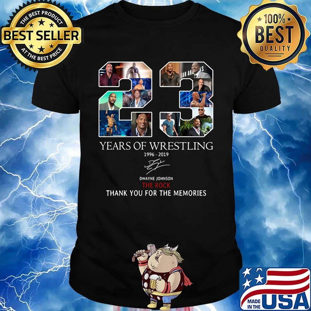 23 years of wrestling 1996 2019 dwayne johnson the rock thank you for the memories signature shirt