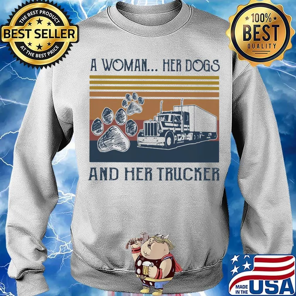 A woman her dogs and her trucker Vintage retro s Sweater