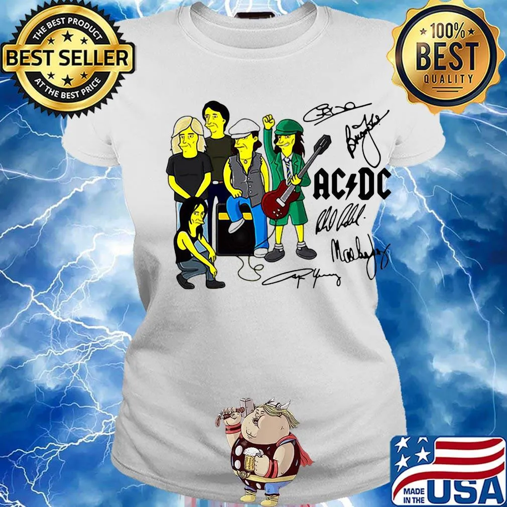 Acdc band members cartoon signatures s Ladies tee