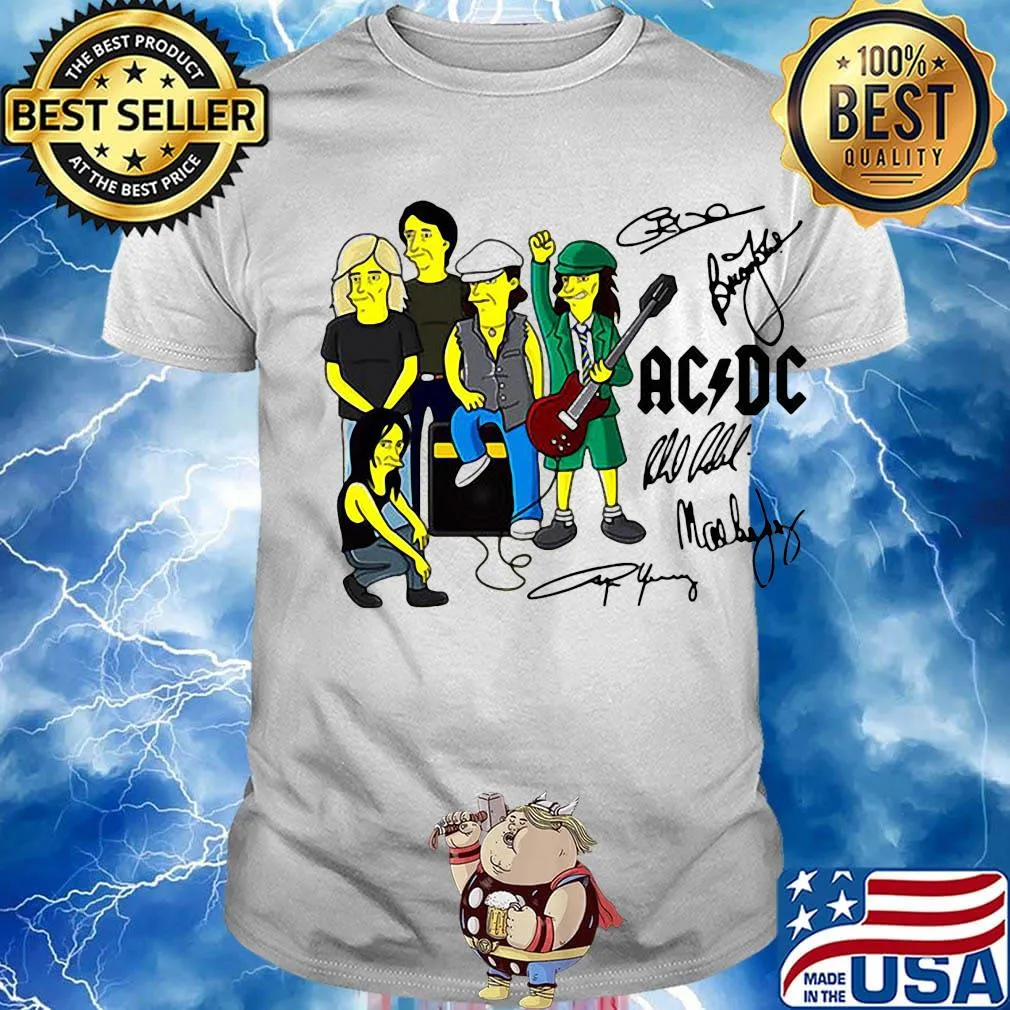 Acdc band members cartoon signatures shirt