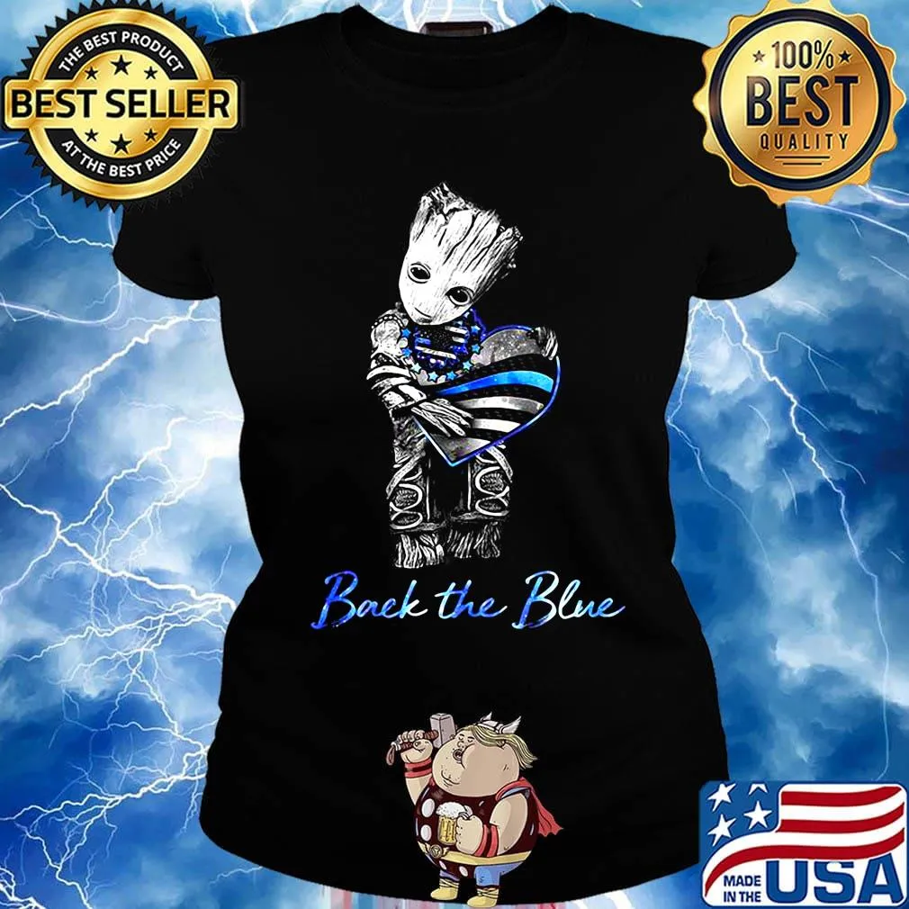 Baby groot hug heart back the blue american flag happy independence day s Ladies tee
