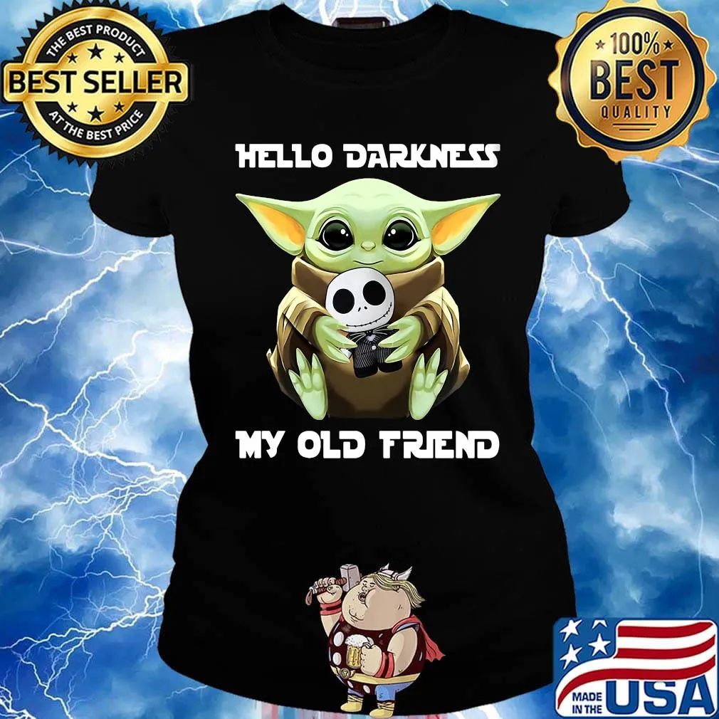 Baby yoda hug jack skellington hello darkness my old friend s Ladies tee
