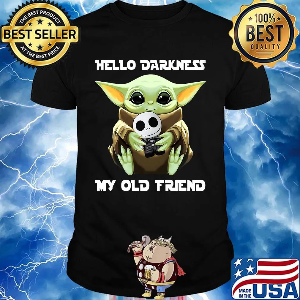 Baby yoda hug jack skellington hello darkness my old friend shirt