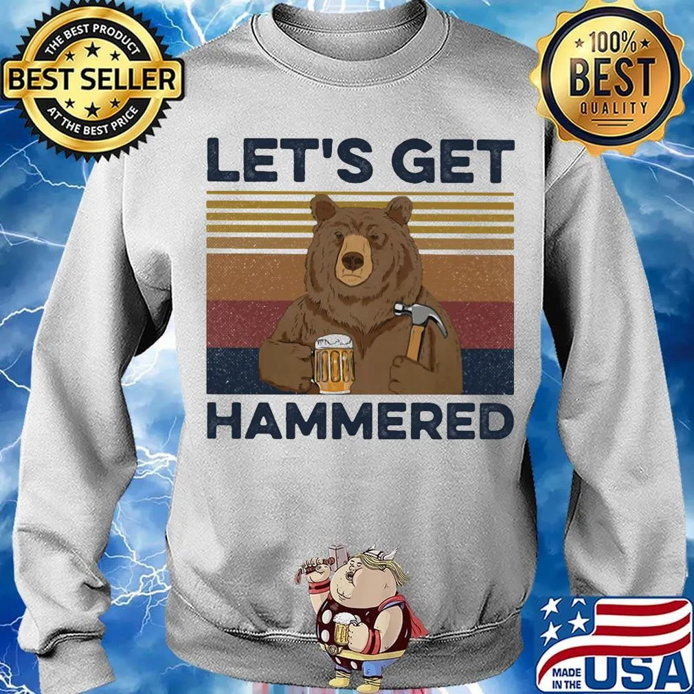 Bear let's get hammered vintage retro s Sweater