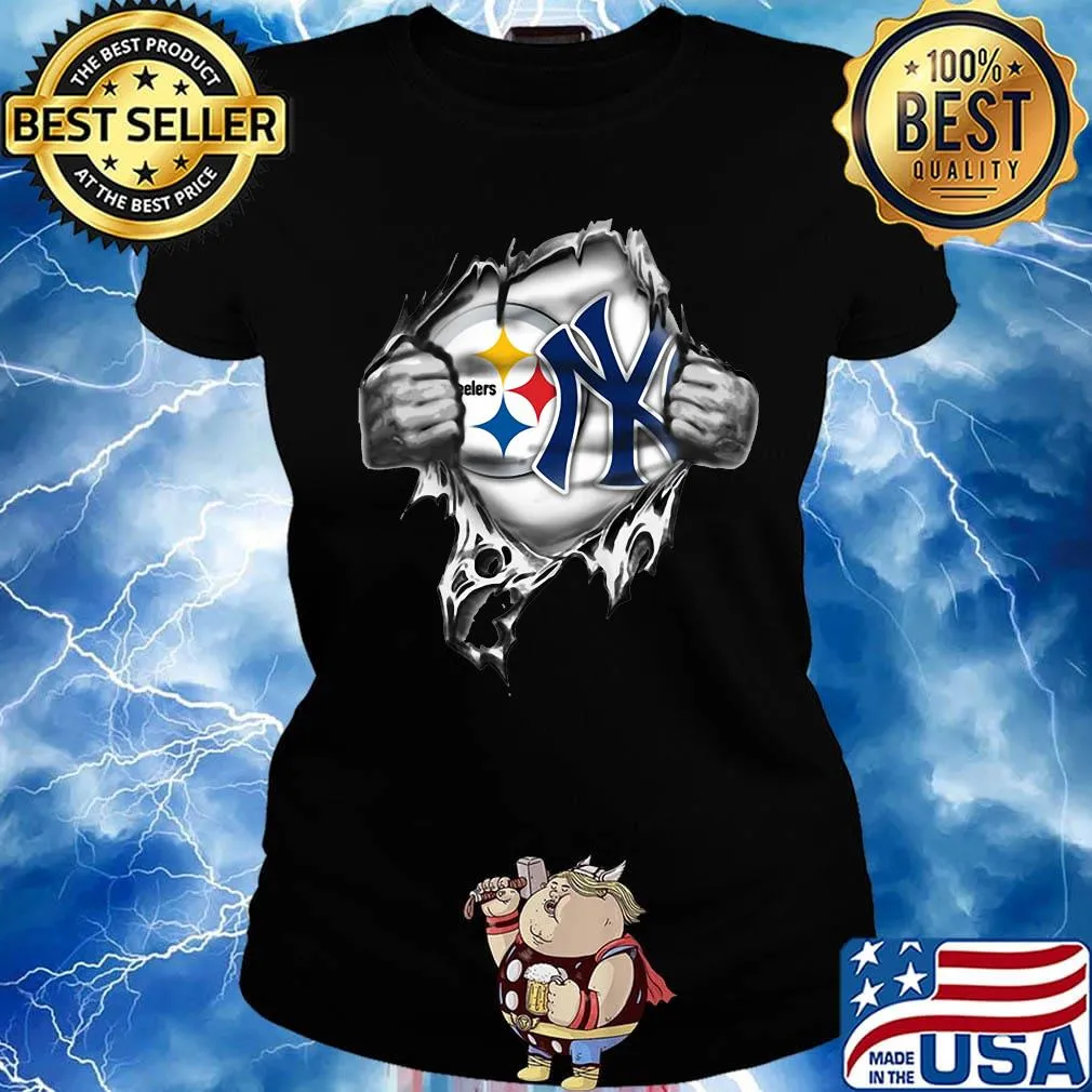 Blood insides pittsburgh steelers and new york yankees s Ladies tee
