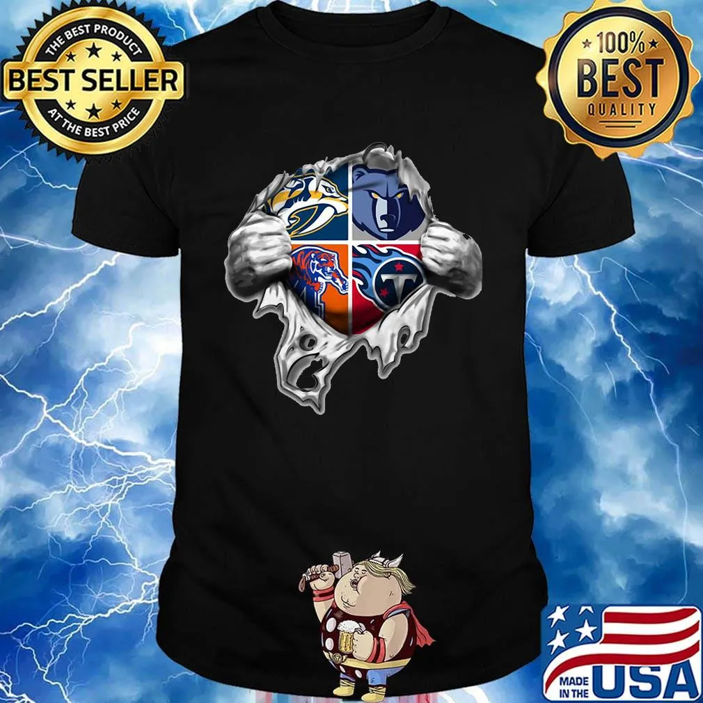 Blood insides tennessee nashville predators memphis tigers memphis grizzlies and tennessee titans logo shirt