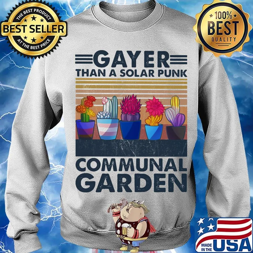 Cactus gayer than s solarpunk communal garden vintage retro s Sweater