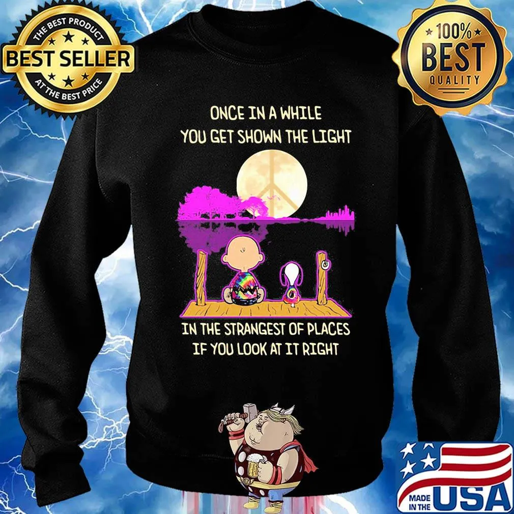 Charlie brown and snoopy once in a while you get shown the light in the strangest of places if you look at it right s Sweater