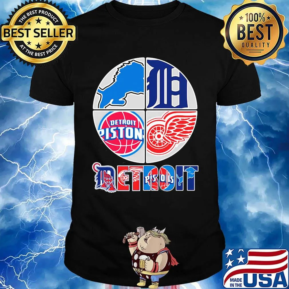 Detroit lions tigers pistons red wings logo shirt