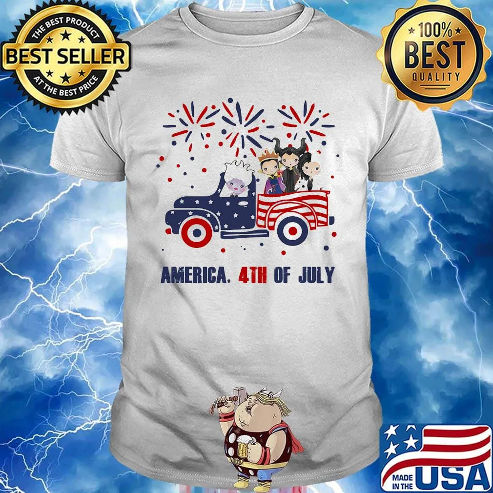Disney chibi characters driving car firework america 4th of july independence day shirt